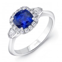Uneek Retro-Style Sapphire-and-Diamond Three-Stone Engagement Ring, in 18K White Gold