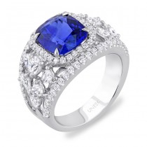 Uneek Cushion-Cut Sapphire Wide-Band Engagement Ring with Pear-Shaped Side Diamond Clusters, in 18K 