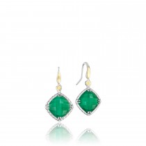 Solitaire Gem Drop Earrings featuring Clear Quartz over Green Onyx