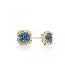 Cushion Bloom Gemstone Earrings with Diamonds and London Blue Topaz 