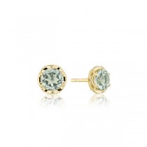 Petite Crescent Crown Studs featuring Prasiloite and Yellow Gold 