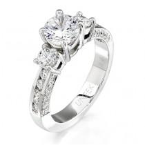 Uneek 18K White Gold Three-Stone Round Diamond Engagement Ring SM471