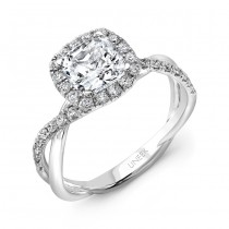 Uneek Cushion-Shaped Diamond Halo Engagement Ring with Infinity-Style Crisscross Shank, in 14K White