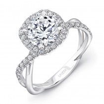 Uneek Round-Diamond-on-Cushion-Halo Engagement Ring with Infinity-Style Crisscross Shank, in 14K Whi