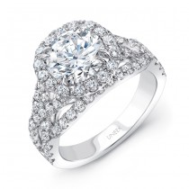Uneek Round Diamond Halo Engagement Ring with Pave Crisscross Shank, in 18K White Gold