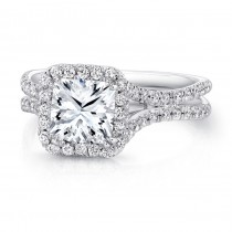 Uneek Princess-Cut Diamond Halo Engagement Ring with Pave Double Shank, in 14K White Gold
