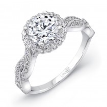 Uneek Round Diamond Engament Ring with Round Two-Sided Pave Halo and Milgrain-Trimmed Crisscross Upp