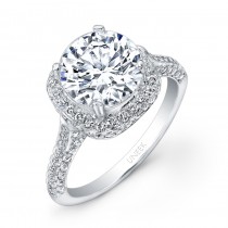 Uneek Round Diamond Engagement Ring with Cushion-Shaped Two-Sided Pave Halo and Three-Sided Pave Upp