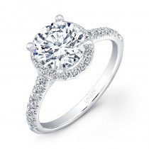 Uneek Contemporary Round Diamond Halo Engagement Ring with U-Pave Upper Shank, in 14K White Gold