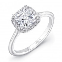 Uneek Classic Princess-Cut-Diamond-on-Cushion-Halo Engagement Ring with Sleek, Stoneless Unity "Tri-
