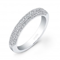 Uneek Three-Sided Pave Diamond Wedding Band with Milgrain Edging, in 14K White Gold