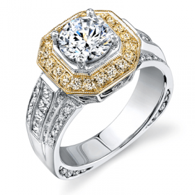ROUND-CUT HALO ENGAGEMENT RING IN 18K GOLD WITH DIAMONDS