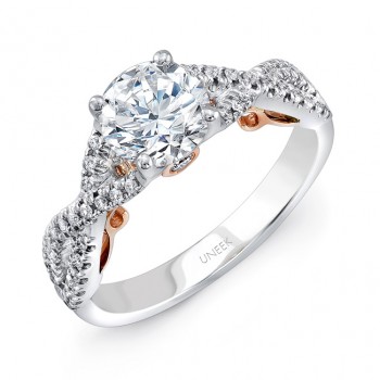 Uneek "Paradiso" Round Diamond Solitaire Engagement Ring with Pave Infinty/Crisscross Shank in 14K W