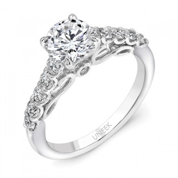 Uneek "Serpentina" Round Diamond Solitaire Engagement Ring with Shared-Prong Shank and Under-the-Hea