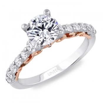 Uneek "La Vite Rampicante" Round Diamond Solitaire Engagement Ring with Shared-Prong Shank in 14K Wh