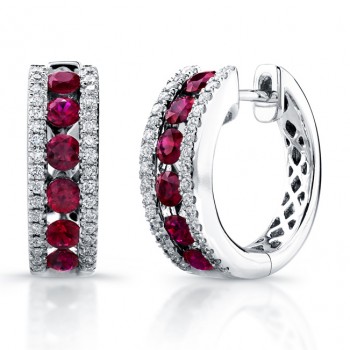 Saphisto Collection 14K White Gold Ruby and Diamond Earrings E224