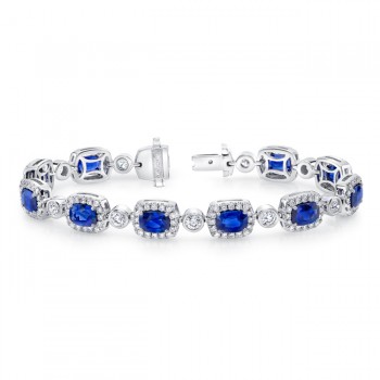 Uneek Cushion-Cut Sapphire Bracelet with Diamond Bezel Stations, in 18K White Gold