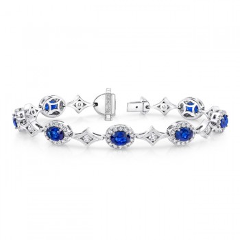 Uneek Oval Sapphire Bracelet with Channel-Set Diamonds in Elegant Rhomboid Links, in 18K White Gold