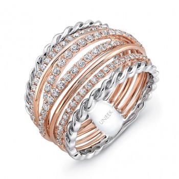 Uneek "Teneriffe" Diamond Band with Infinity-Style Braid Edges, in 14K Two-Tone Gold