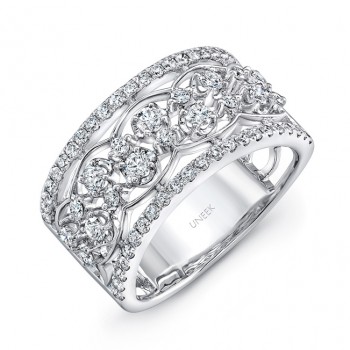 Uneek Edwardian-Inspired "Rose Garland" Open Lace Diamond Band in 14K White Gold