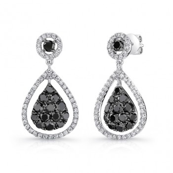 14K White Gold Black Pear Shaped Diamond Earrings LVE032BL
