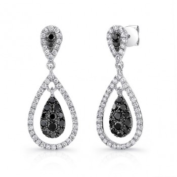 14K White Gold Black Pear Shaped Diamond Earrings LVE033BL