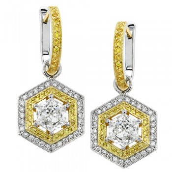 Uneek 18K White Gold Yellow and White Diamond Earrings LVE072