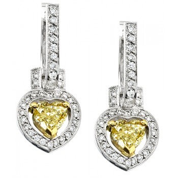 Natureal Collection 18K White Gold Yellow Heart Shape Diamond Earrings LVE090