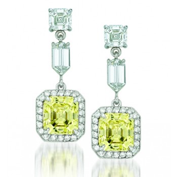 Natureal Collection Platinum and 18K Yellow Gold Asscher Yellow Diamond Earrings LVE102