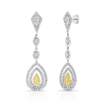 Natureal Collection Platinum & 18K Yellow Gold Pear Shaped Yellow Diamond Earrings LVE171