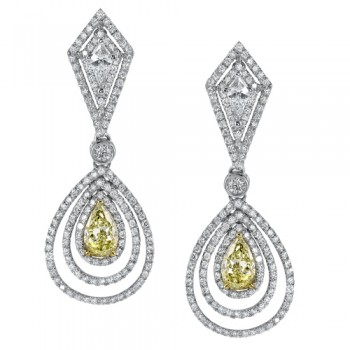 Natureal Collection 18K White Gold Yellow Diamond Pear Shape Earrings LVE182