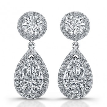 Uneek Pear-Shaped Diamond Drop Earrings, in Platinum