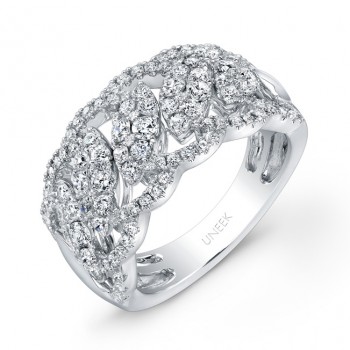 Uneek "Leaf Guipure" Diamond Band with Pave Scalloped Edges, in 14K White Gold
