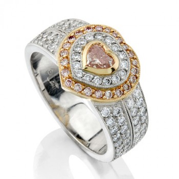 Uneek Natureal Platinum and Rose Gold Pink Heart Shaped Diamond Engagement Ring LVS200