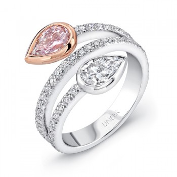 Natureal Collection 18K White & Rose Gold Pear Shaped White & Pink Diamond Ring LVS268