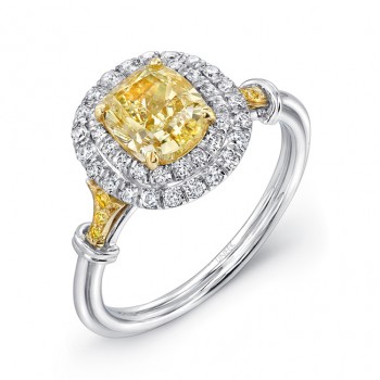 Uneek Natureal Fancy Yellow Cushion Cut Diamond Engagement Ring LVS813