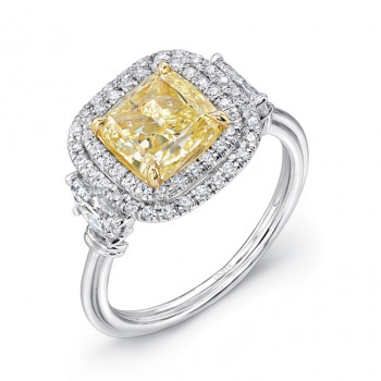 Uneek Natureal Yellow Diamond Cushion Cut Diamond Engagement Ring LVS815