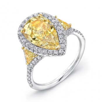 Uneek Natureal Fancy Yellow Halo Pear Cut Diamond Engagement Ring LVS872