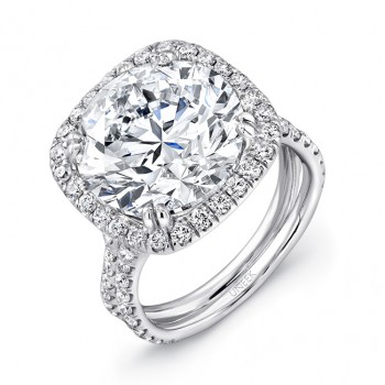 Uneek 10-Carat Round Diamond Halo Engagement Ring with Pave Double Shank, in Platinum