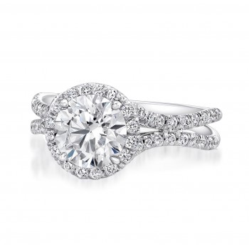 Uneek Split Shank 14K White Gold U-Cut Pave Diamond Halo Engagement Ring-LVS924-8.0RD