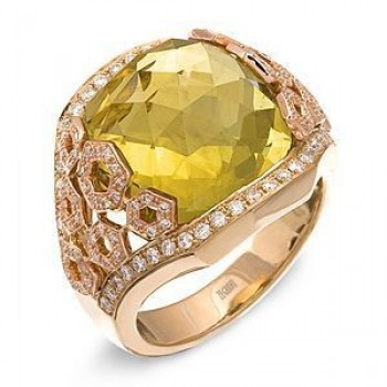 Elegant Zeghani Lemon Quartz and Diamond Ring