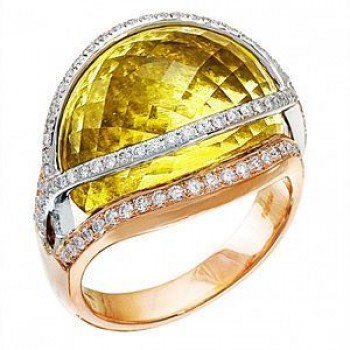 Elegant Lemon Quartz and Diamond Ring by Zeghani