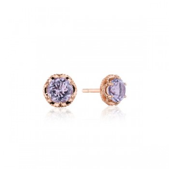 Petite Crescent Crown Studs featuring Rose Amethyst and Rose Gold 
