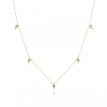 5-Station Open Crescent Necklace with London Blue Topaz 
