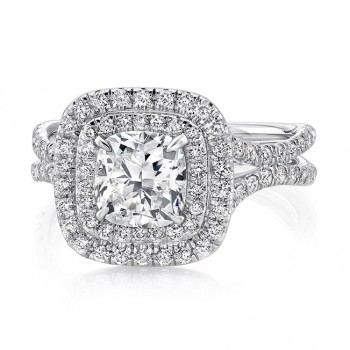 Uneek Split Shank Radiant Halo Diamond Engagement Ring LVS914